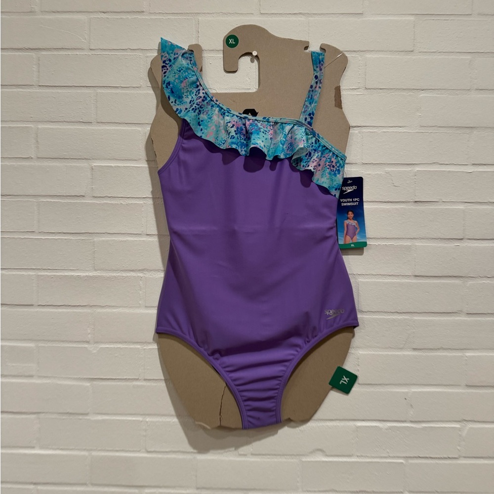 NWT Speedo Youth Ruffle One Piece Swimsuit